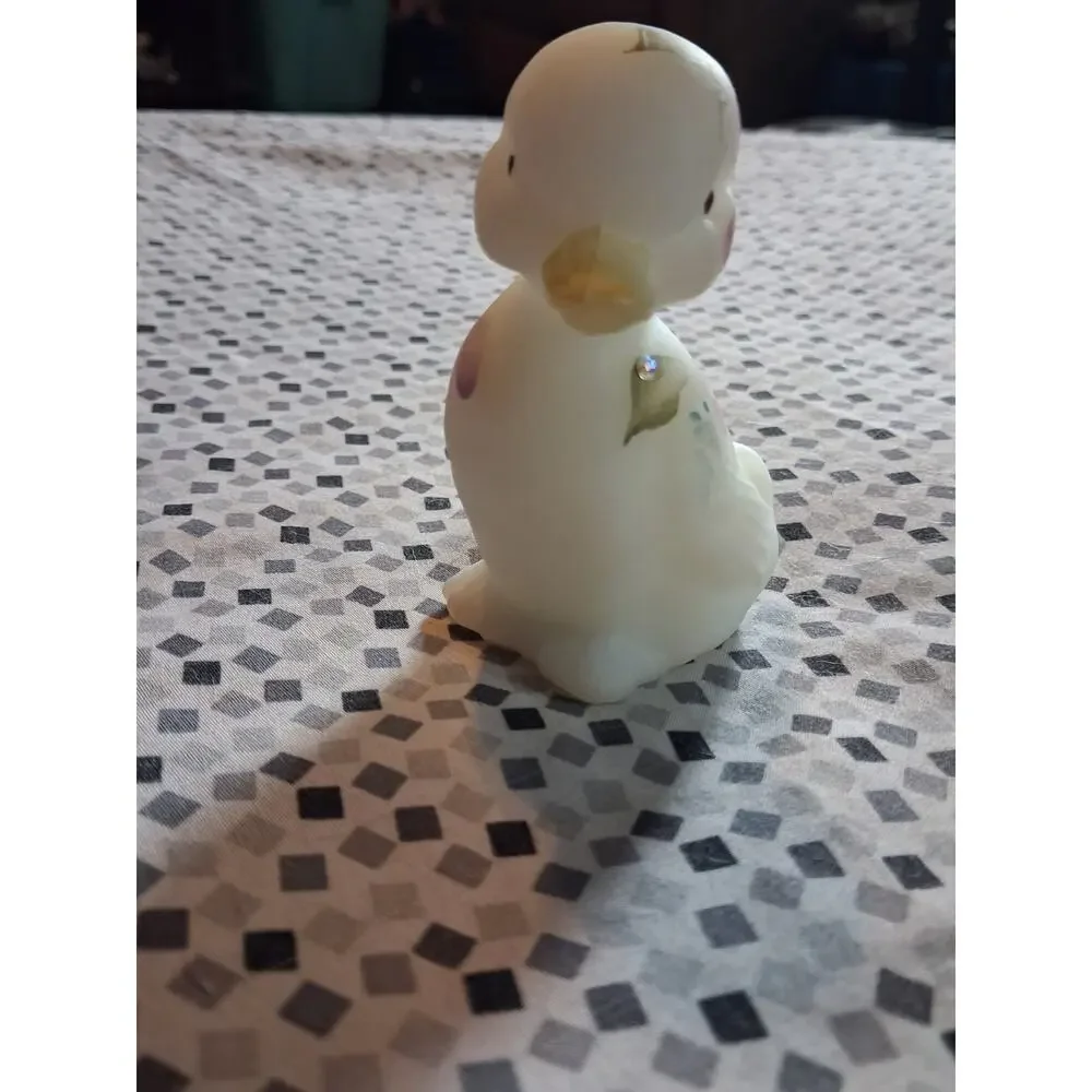 Fenton Glass Duck Duckling Hand Painted Artist Signed Floral with Gems